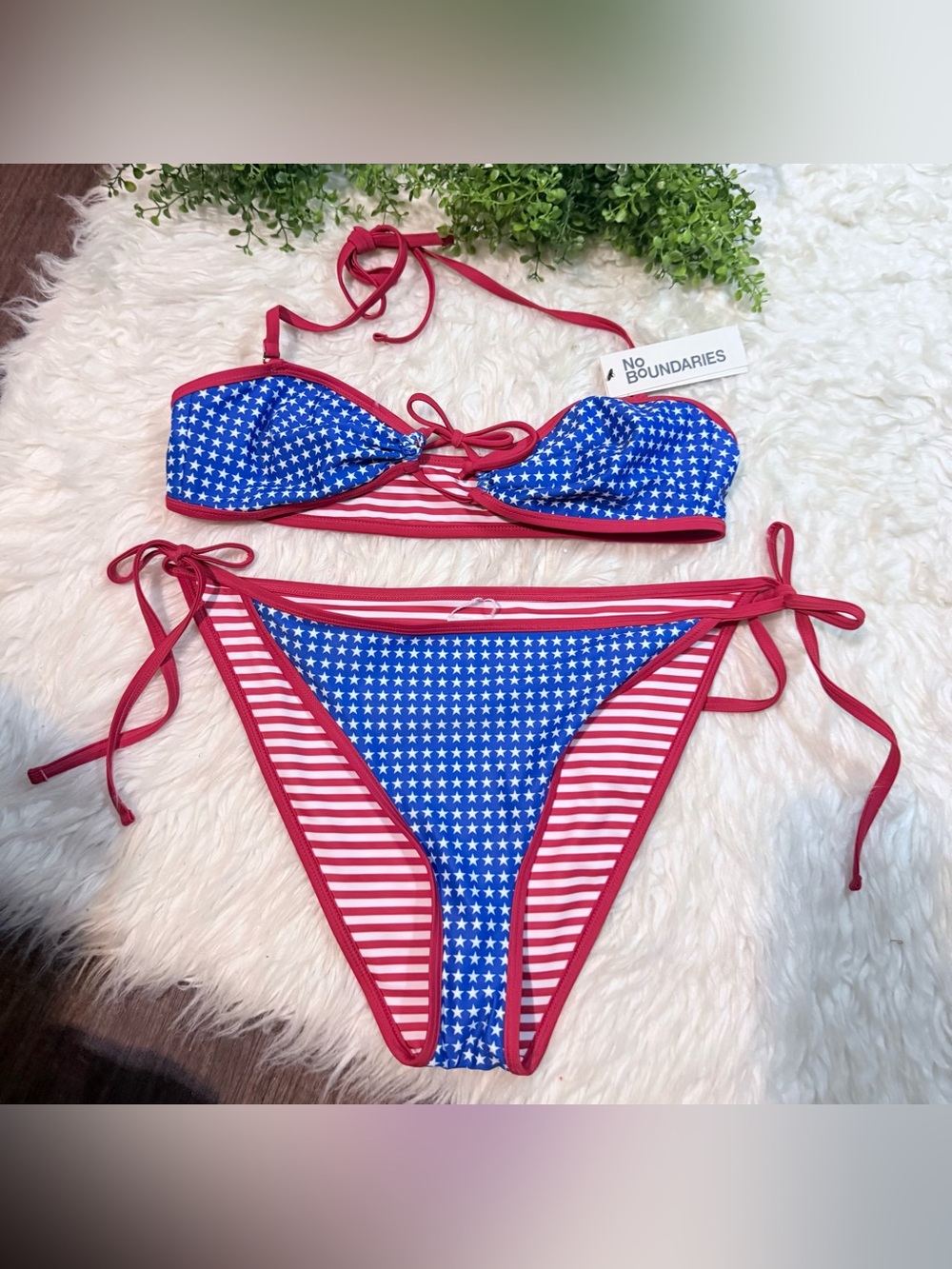 No Boundaries Red & Blue Star and Stripe Tie Bikini